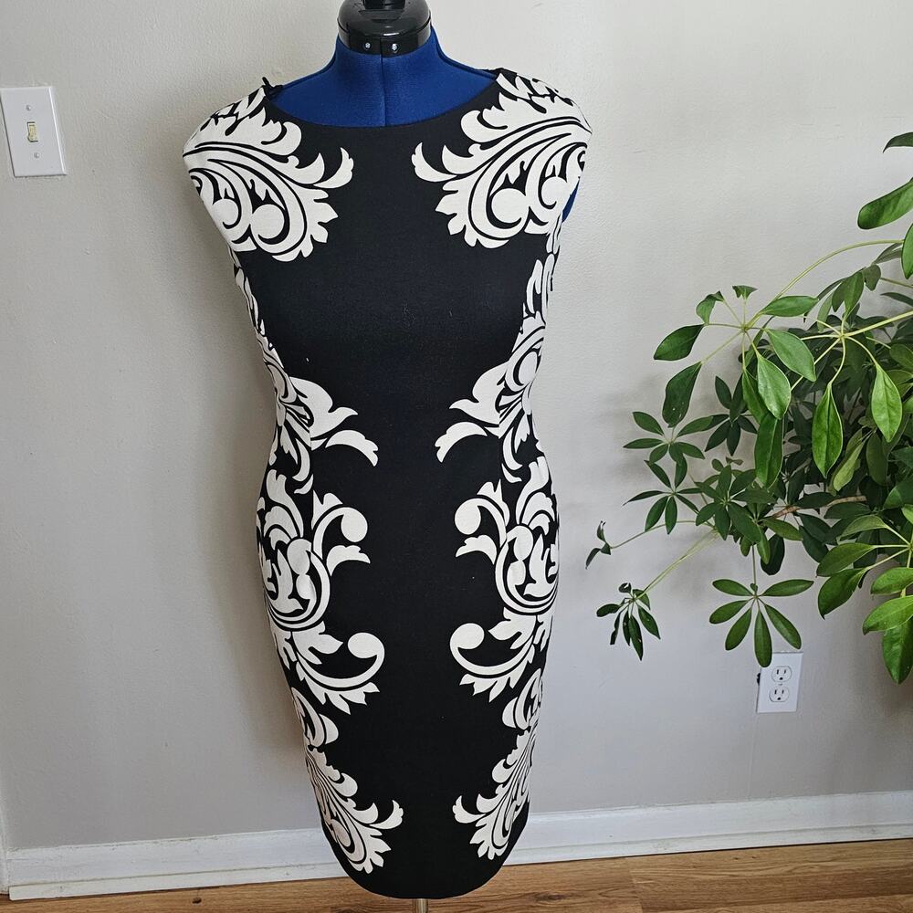 Maggie London Black and White Print Spandex Dress Size 12 - Picture 2 of 10